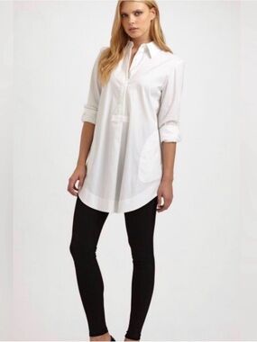 Lafayette 148 New York White Longline Tunic Shirt